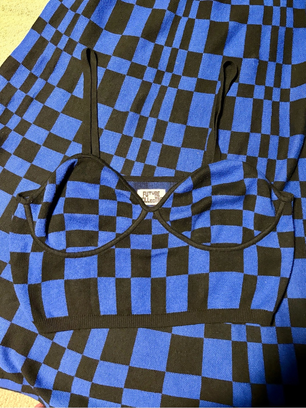 Future Collective Blue & Black Maxi Skirt — Checker Knit